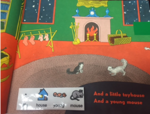 This is a picture of a page of the book Goodnight Moon with picture symbols on it