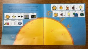 Photo of a book on the solar system adapted with picture symbols