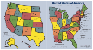 Tactile map of the United States