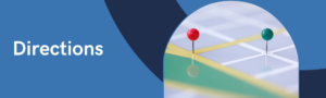 Directions. Image of two pins on a map street map.