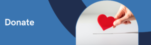 Donate. Image of person dropping a heart into a white box.
