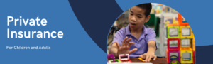 Private Insurance for Children and Adults. Young boy building with blocks.